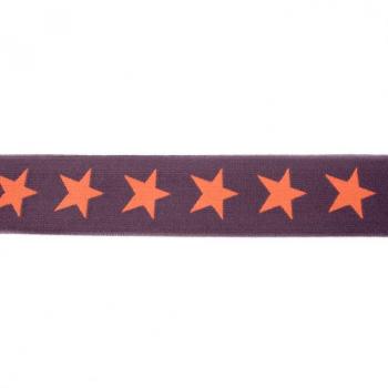 Gummiband Dunkelgrau mit Orangenen Sternen Breite 4 cm